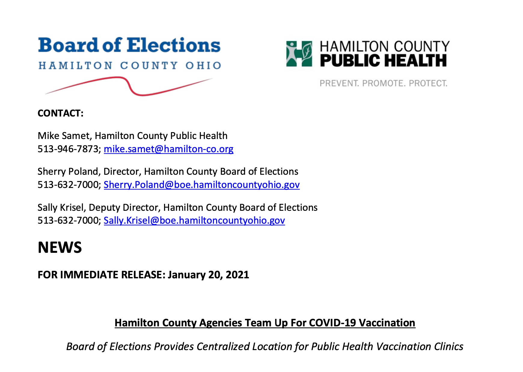 Hamilton County Boe Provides Centralized Location For Covid Vaccination Clinics The Health Collaborative