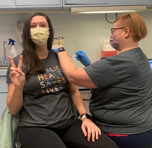 Christa Hyson receives her second dose of COVID-19 vaccine